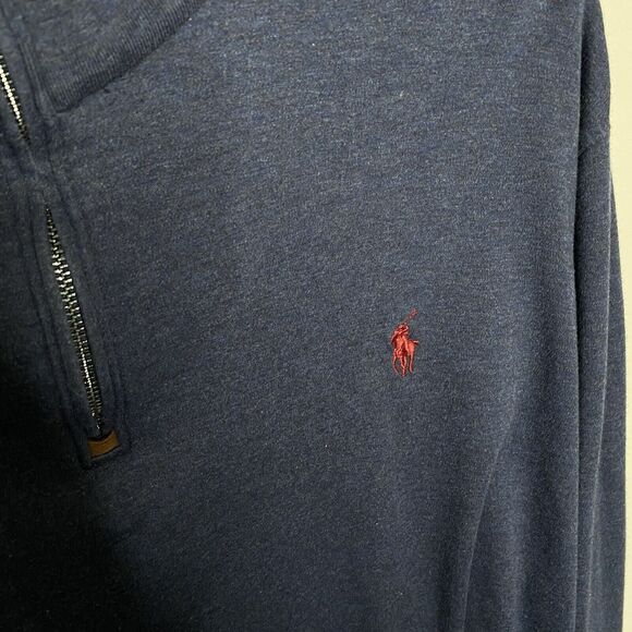 Polo Ralph Lauren Navy Blue/Red Lightweight Sweater Quarter Zip Mens XL - Picture 2 of 6